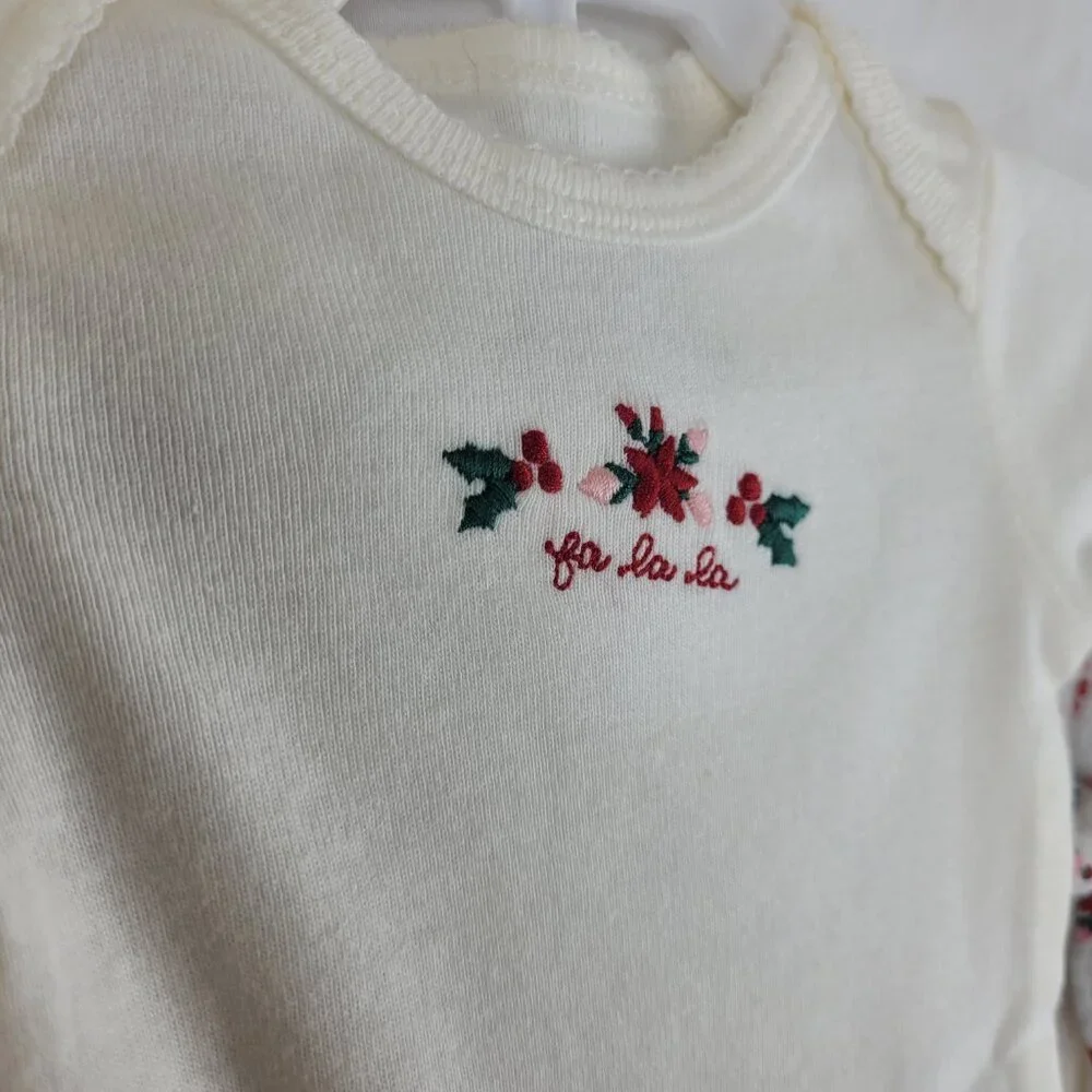 3pc Carter's Newborn Baby Girl Pants bodysuits Long sleeve Christmas Embroidered